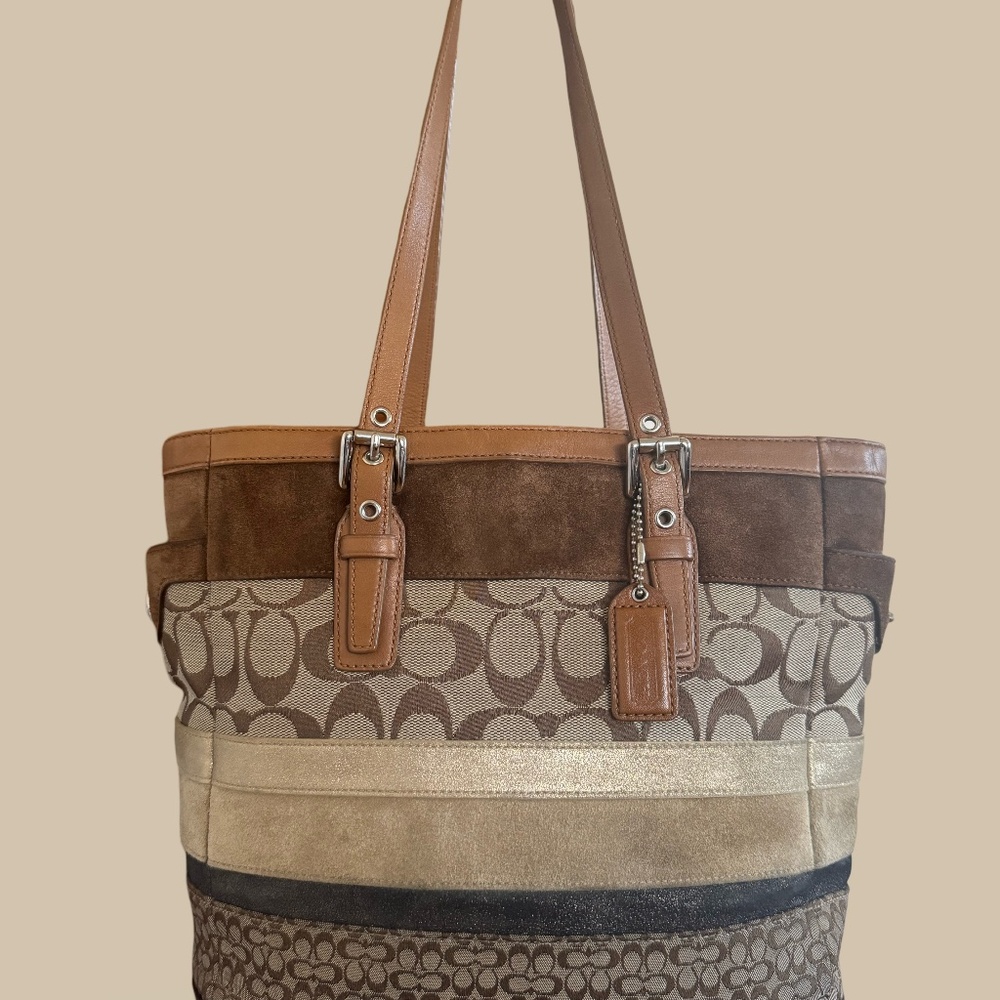 Coach Signature Stripe Purse F11529 Brown tones